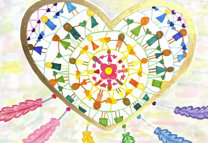  artwork of a heart with children holding hands